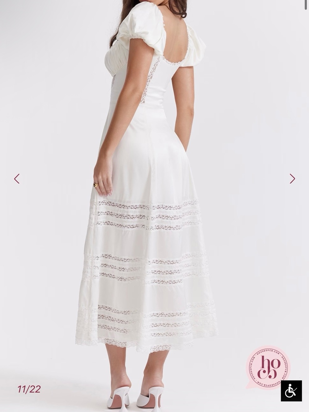 White Corset-Style Puff Sleeve Midi Dress - Eviana - Picture 5 of 5